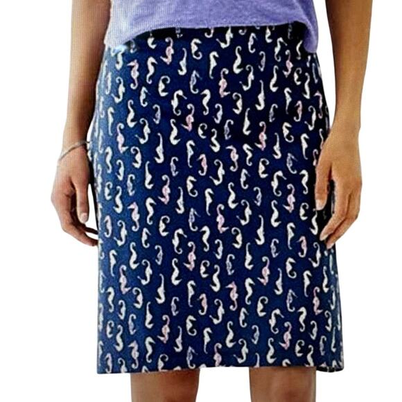 J. Jill Seahorse Print Skirt Navy Pink Purple Peach Medium Knit Pockets Stretch - Picture 1 of 6